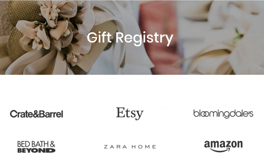 A wedding website Gift Registry page.