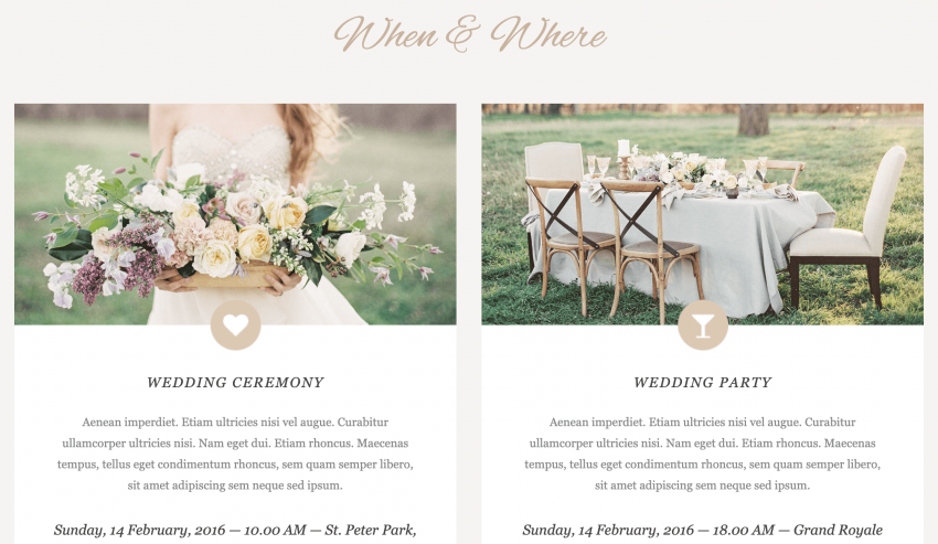 An example of a Location page for a wedding website.