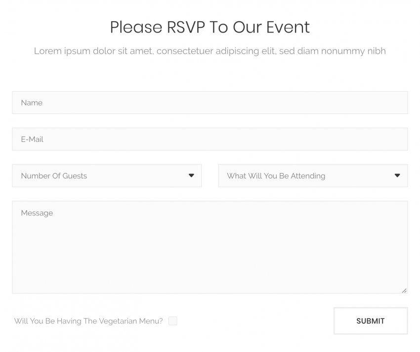 An RSVP form for a wedding website.