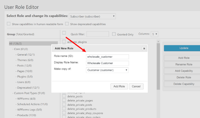 Create wholesale customer user role