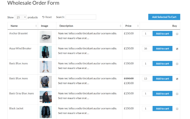 WooCommerce wholesale order form example
