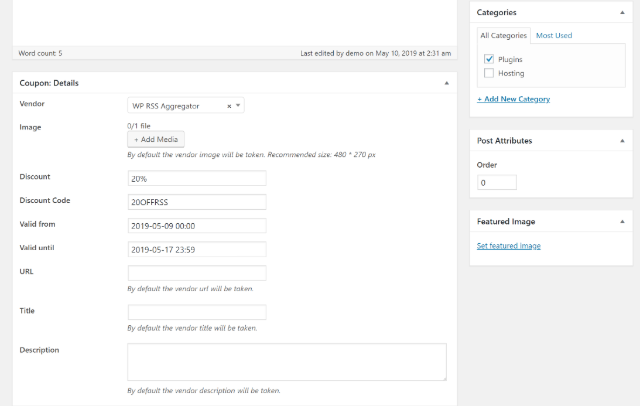 Configure coupon