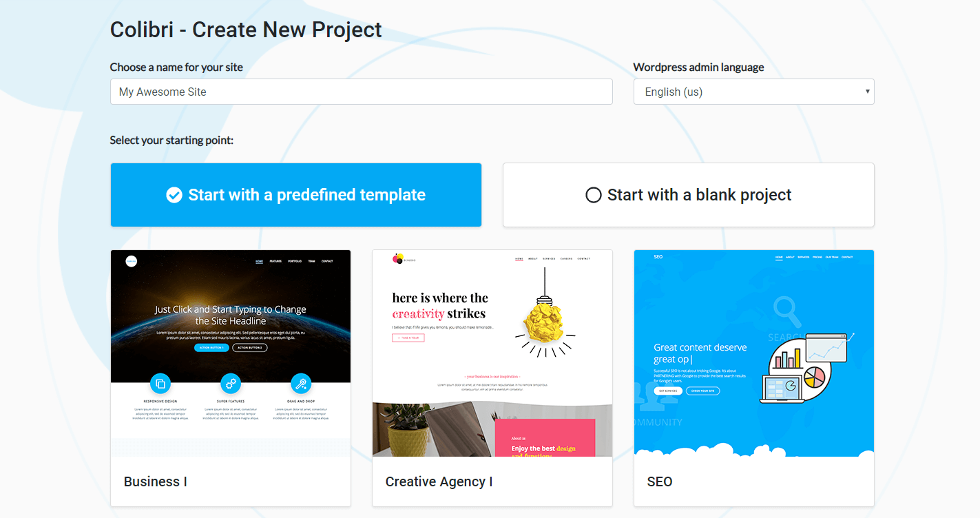 Creating a new Colibri project.
