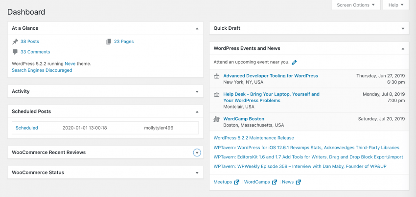 The WP Scheduled Posts dashboard widget.