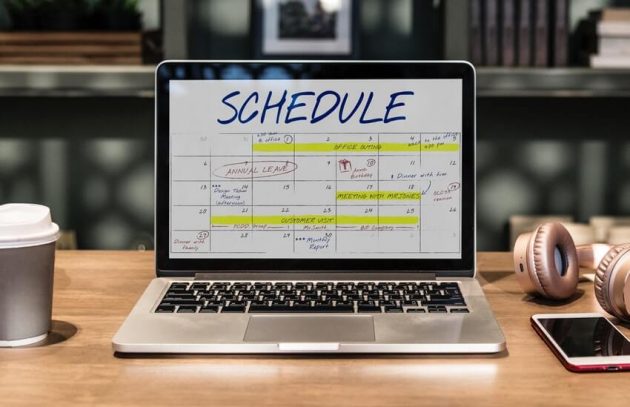 A schedule displayed on a laptop.