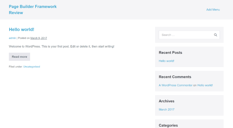 Page Builder Framework review of default theme