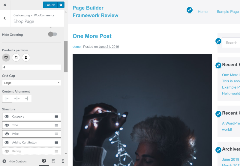 Page Builder Framework blog options