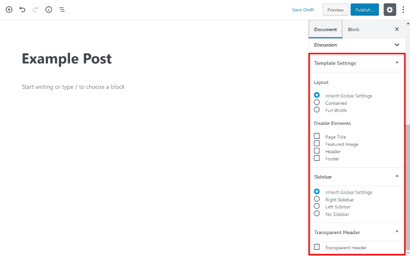 Page Builder Framework page-level controls
