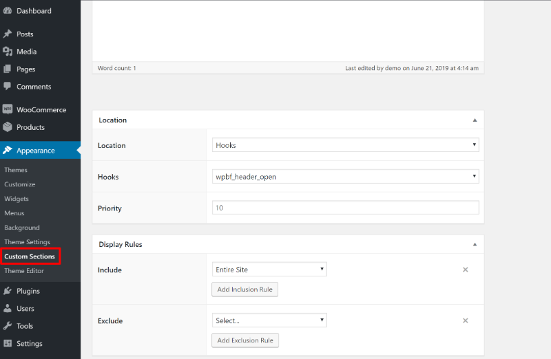 Custom sections