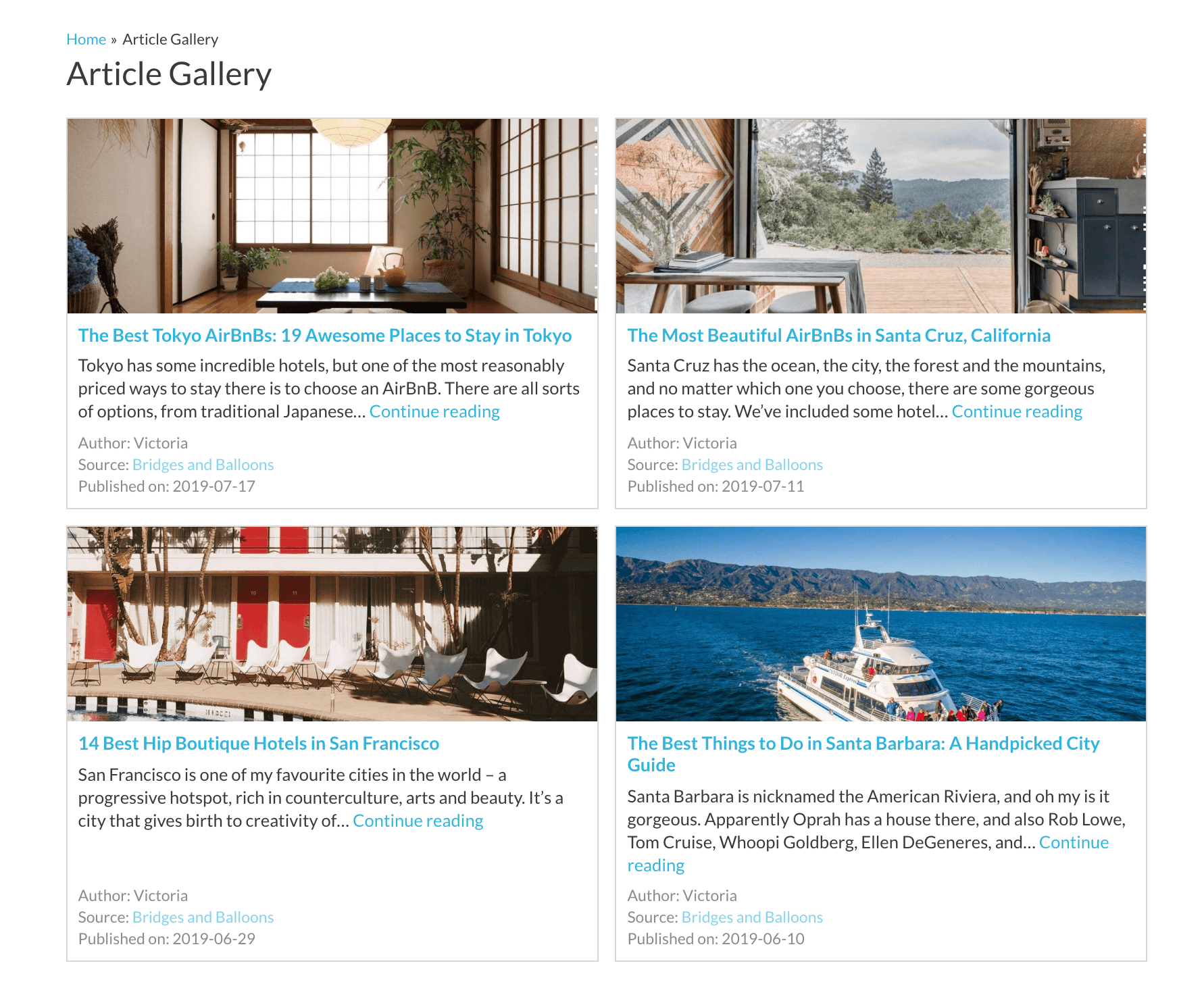 An example of a WordPress article gallery.