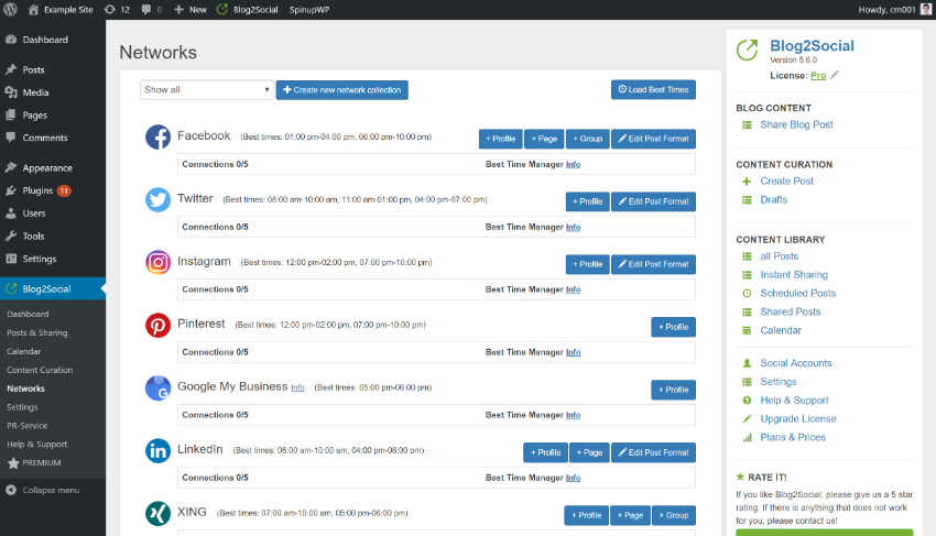 Connecting networks to Blog2Social