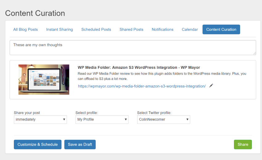 Customize curated content