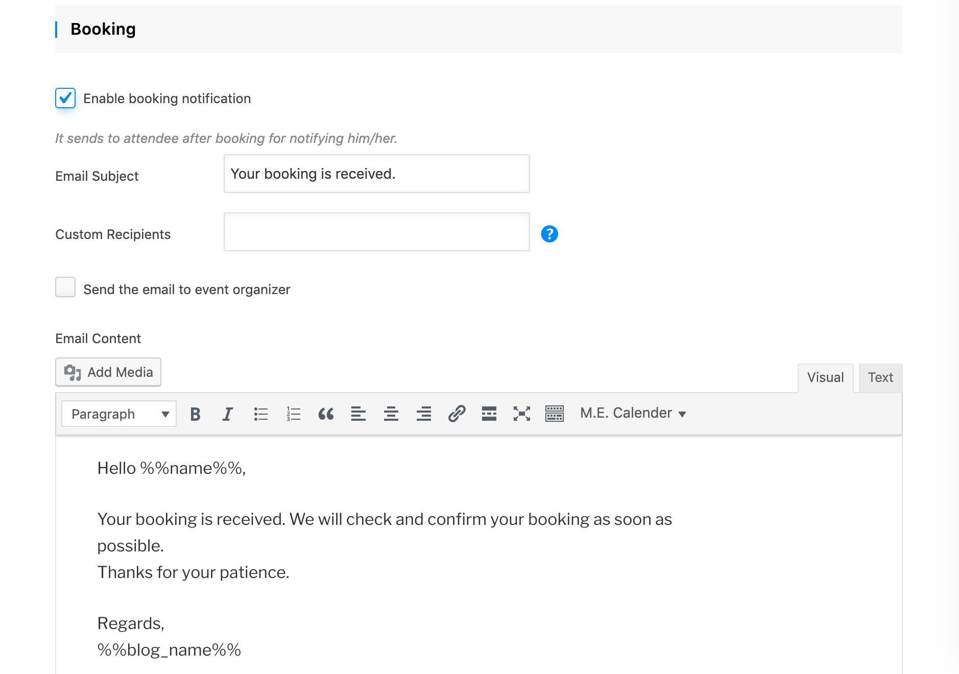 Creating a custom email notification with Modern Events Calendar Pro.