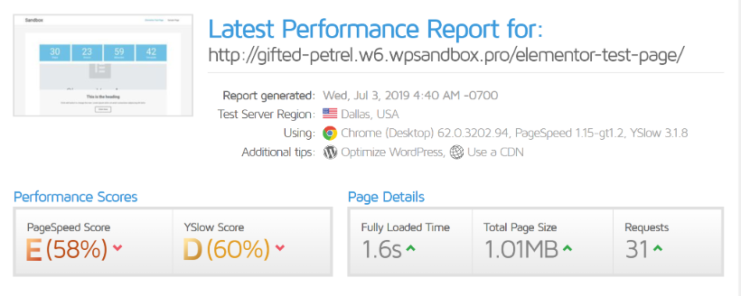 Essential addons for Elementor performance test #2