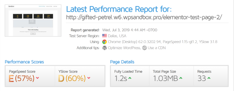 Essential addons for Elementor performance test #3