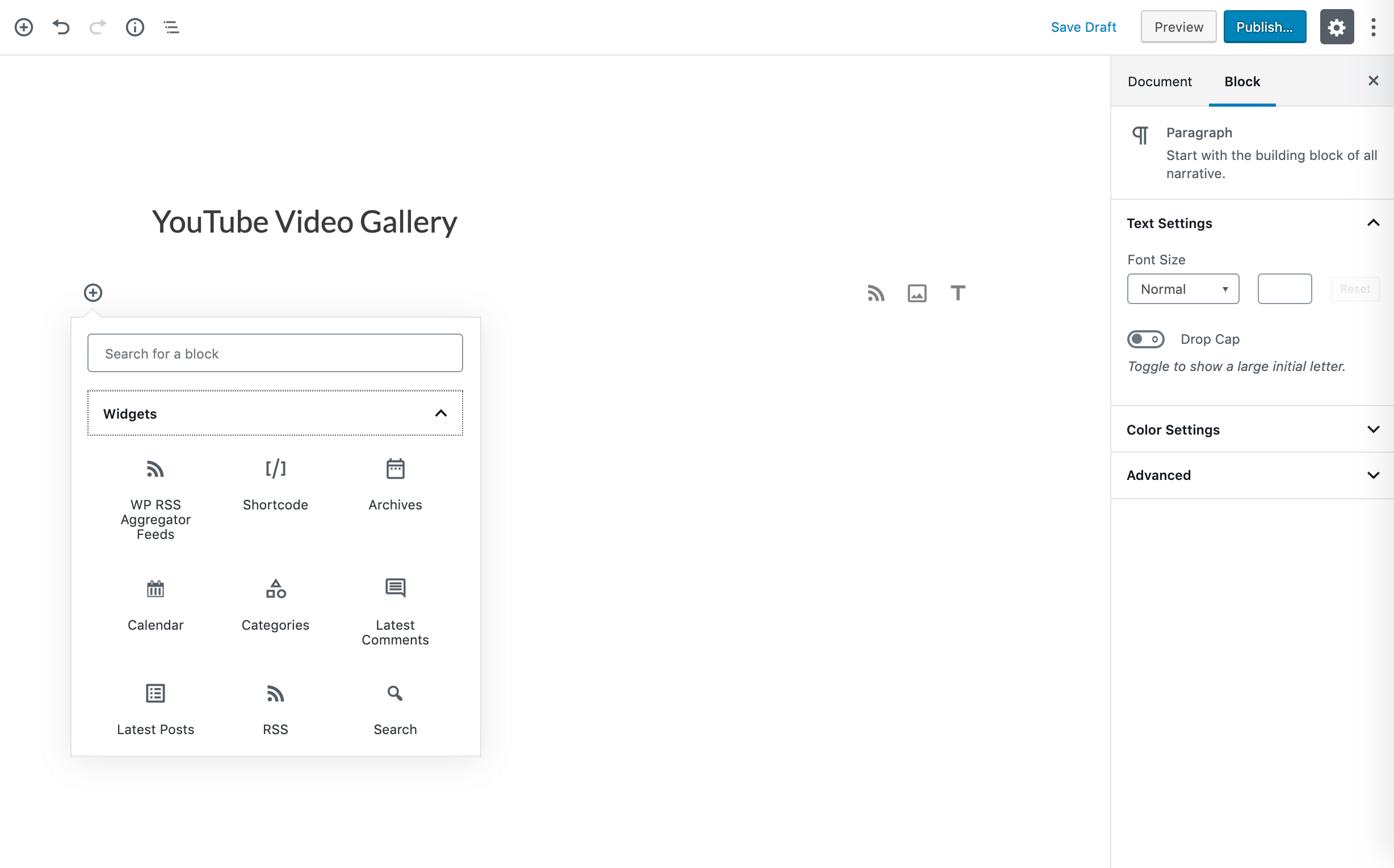 Adding an RSS feeds block.