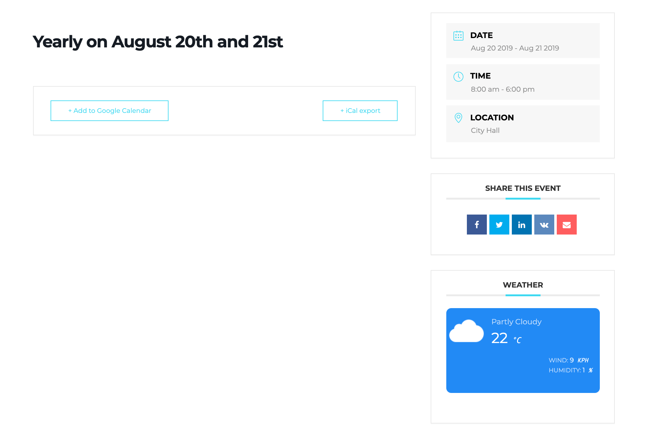 The Modern Events Calendar Weather Module.