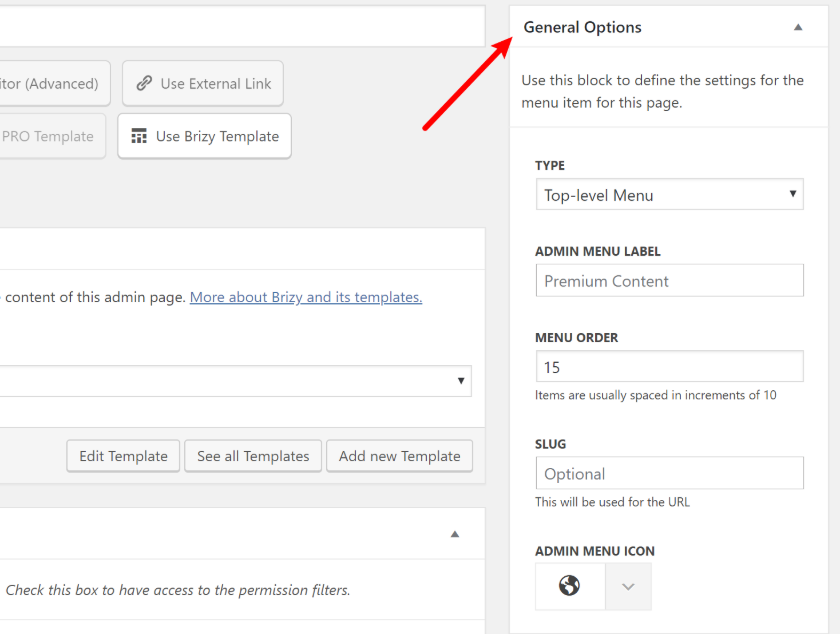 WP Admin Pages pro general options