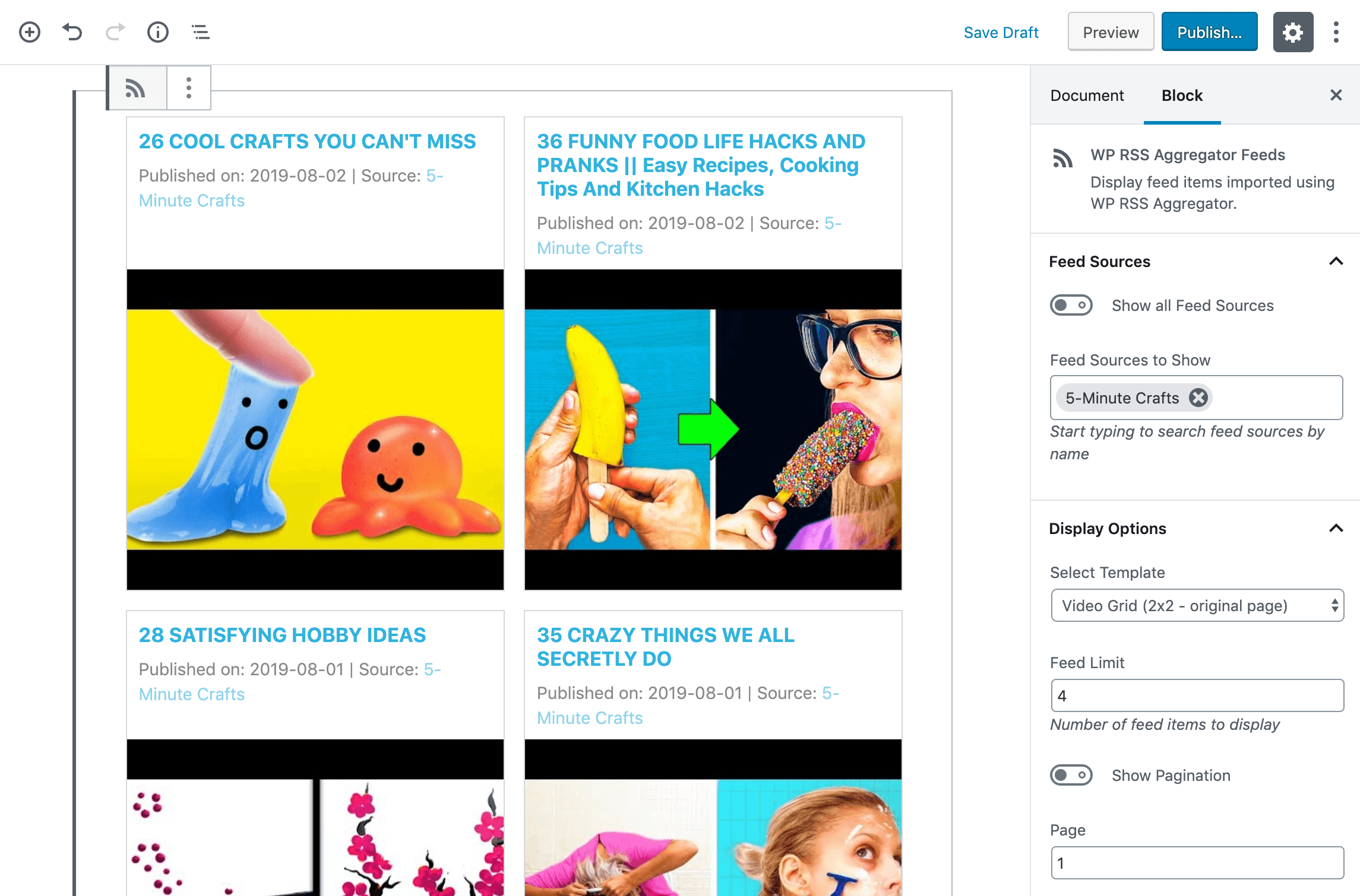 Adding a YouTube video gallery in the Block Editor.