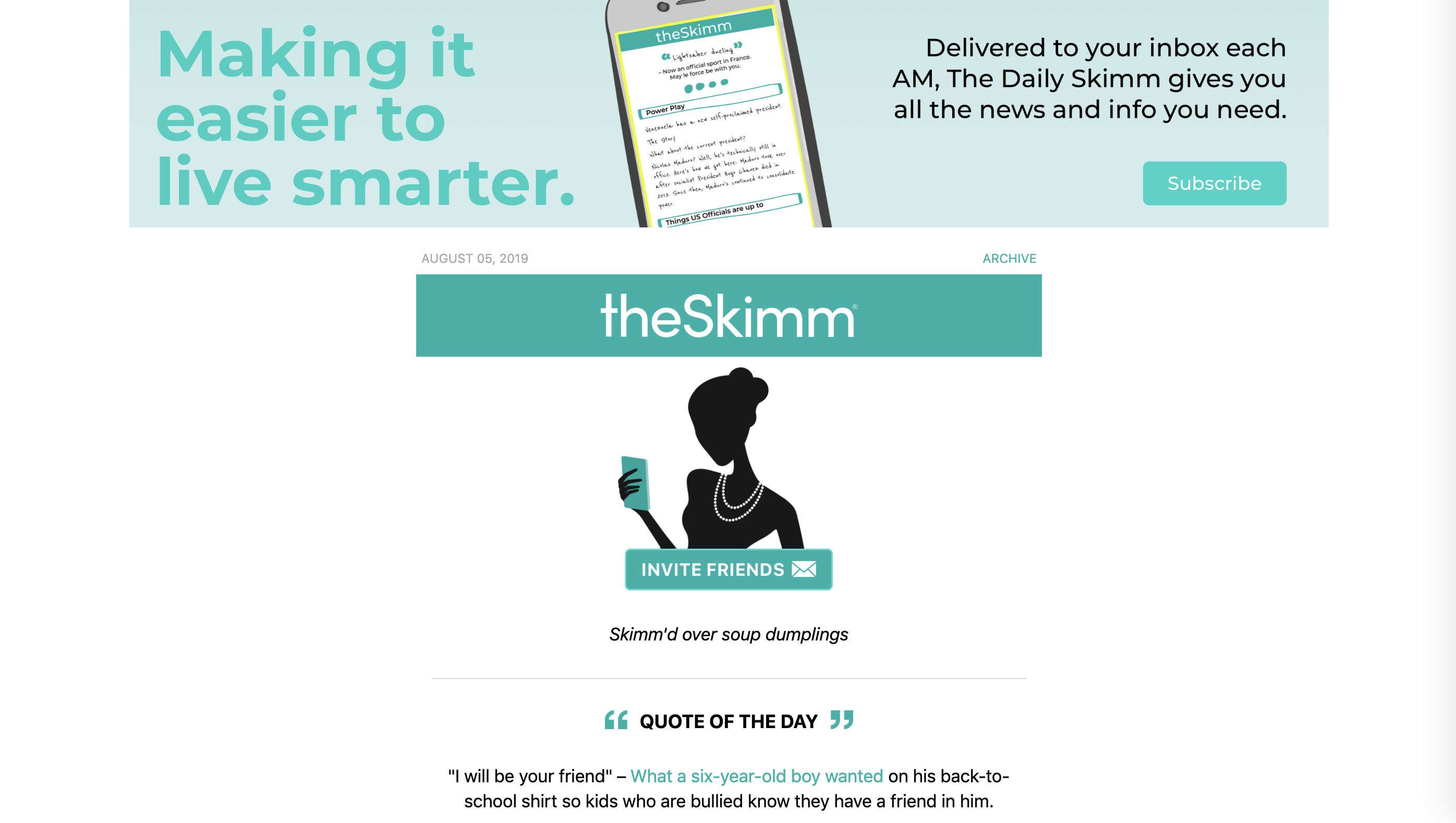 An example of an email from theSkimm containing curated content.