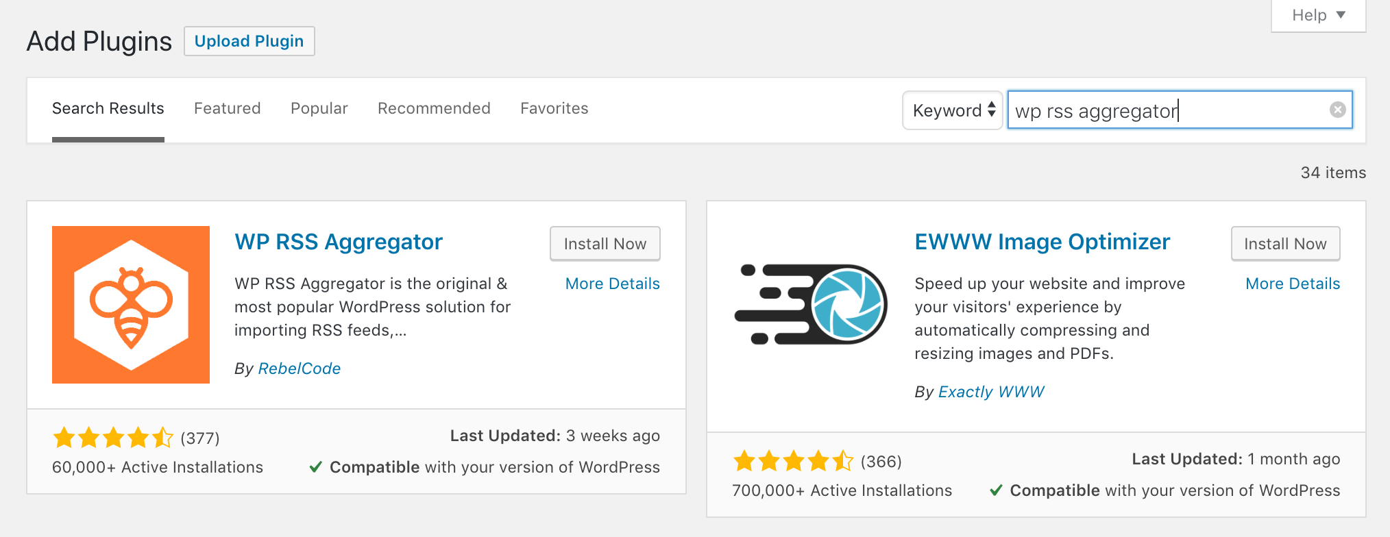 Installing WP RSS Aggregator.