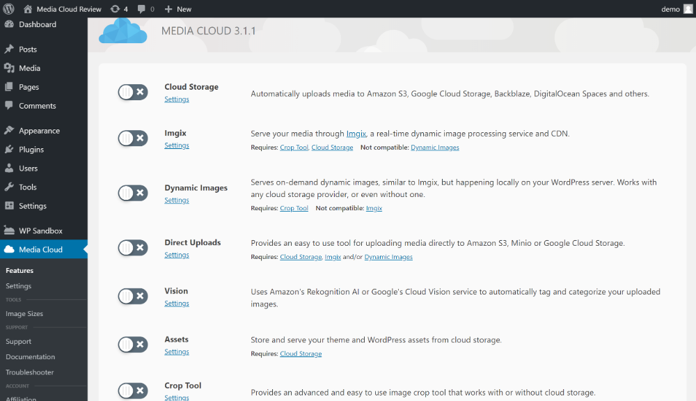 Media Cloud features area