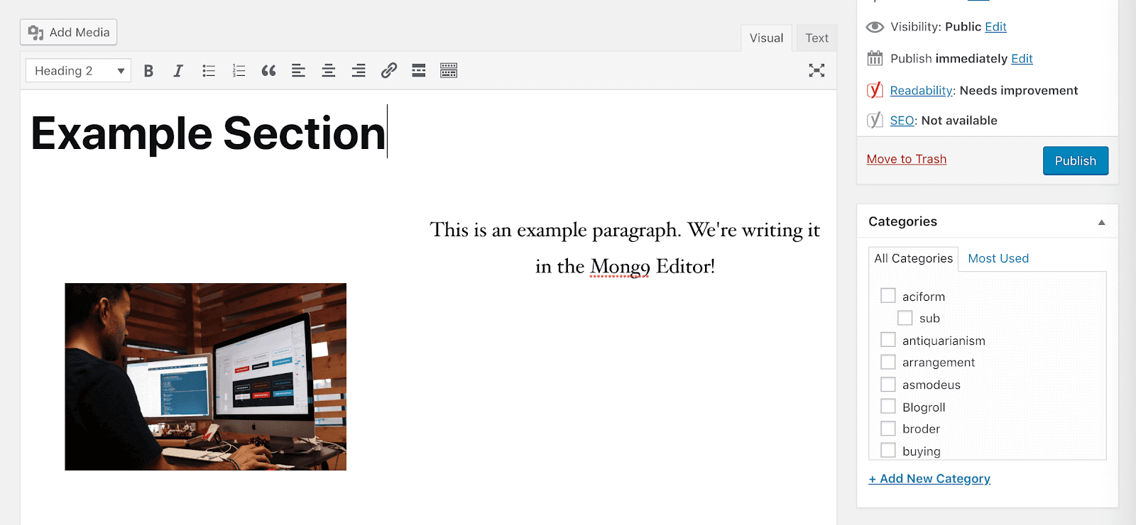 Viewing content in the classic editor.