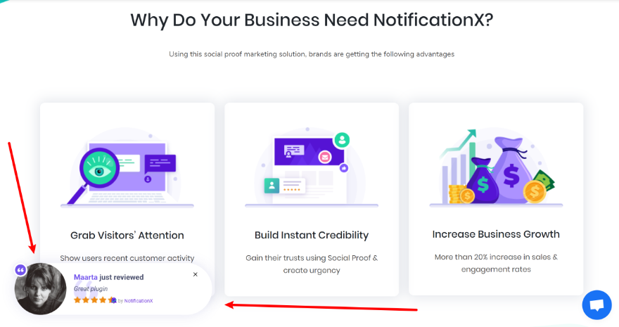 NotificationX example