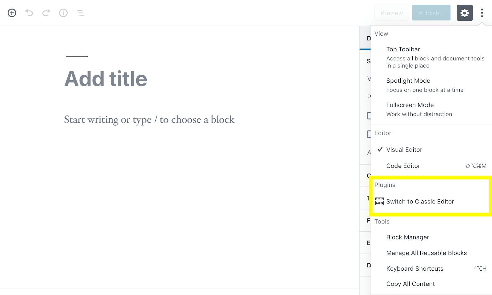 Switching to the Classic Editor.