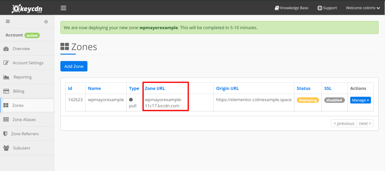 KeyCDN Zone URl for image processing