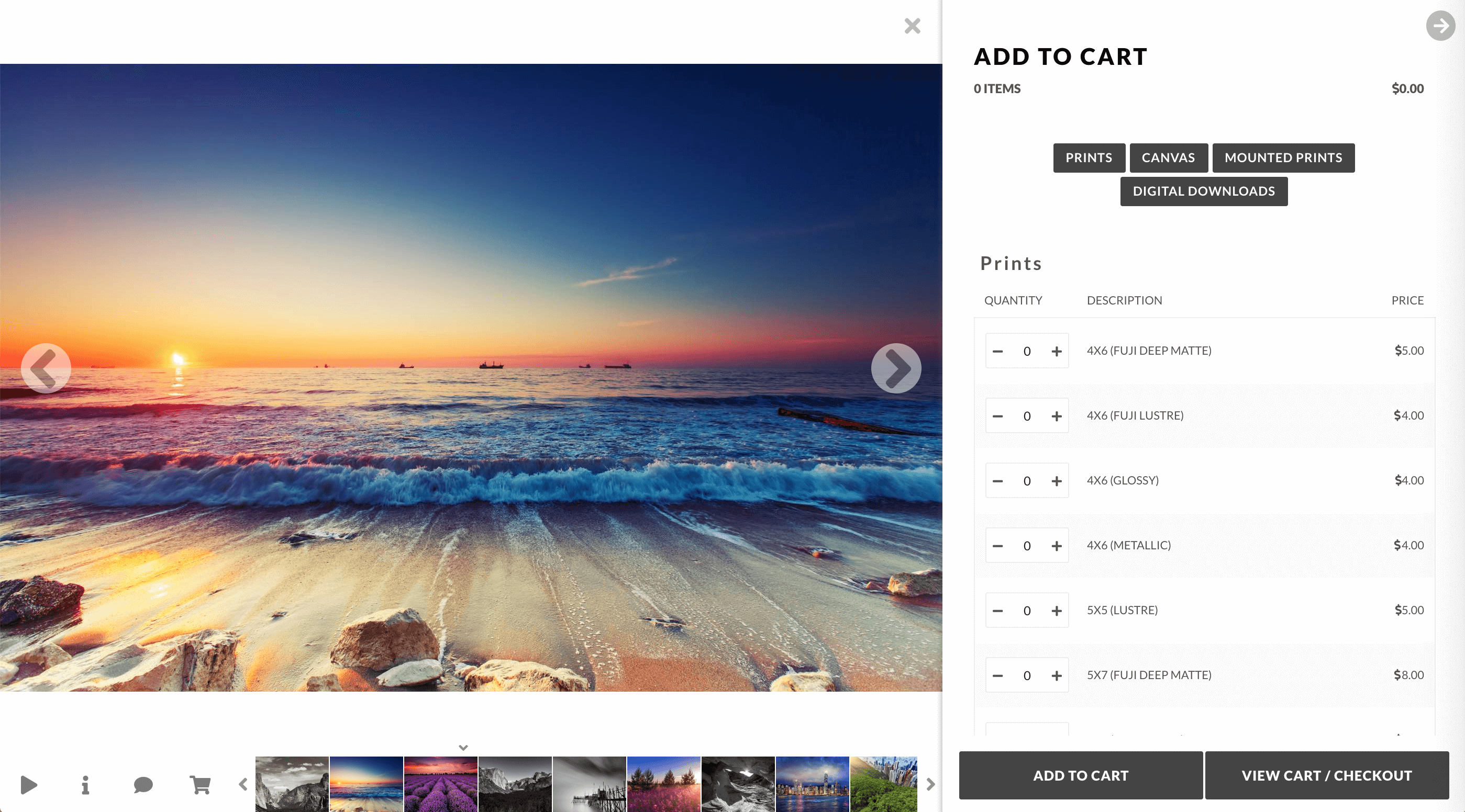 Adding a new print to the cart in NextGEN Pro's e-commerce feature.