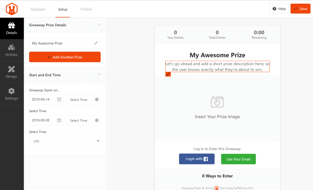 RafflePress editor