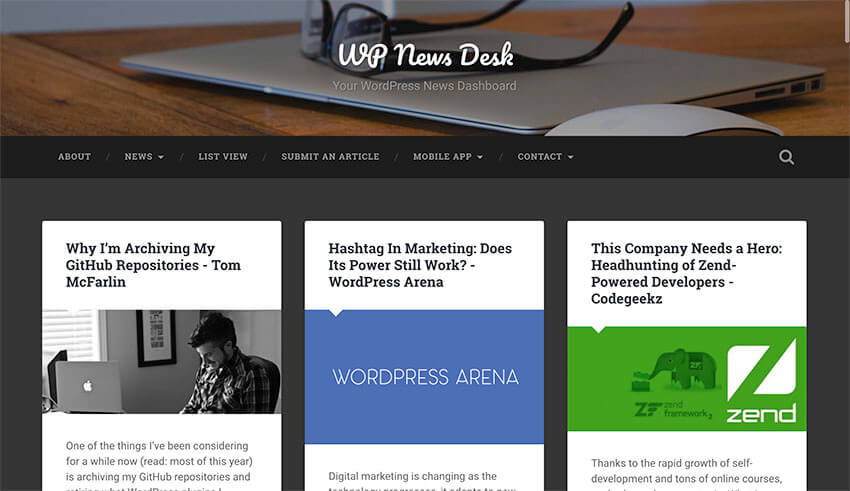 An example of content from various blogs auto-posted into the WP News Desk website using WP RSS Aggregator's Pro Plan.