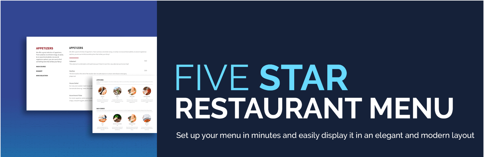 The Five Star Restaurant Menu plugin for WordPress. 