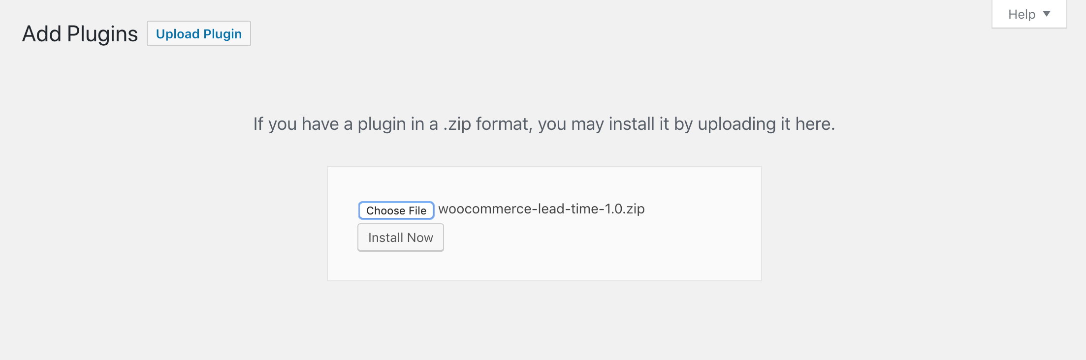 Installing the WooCommerce Lead Time plugin.