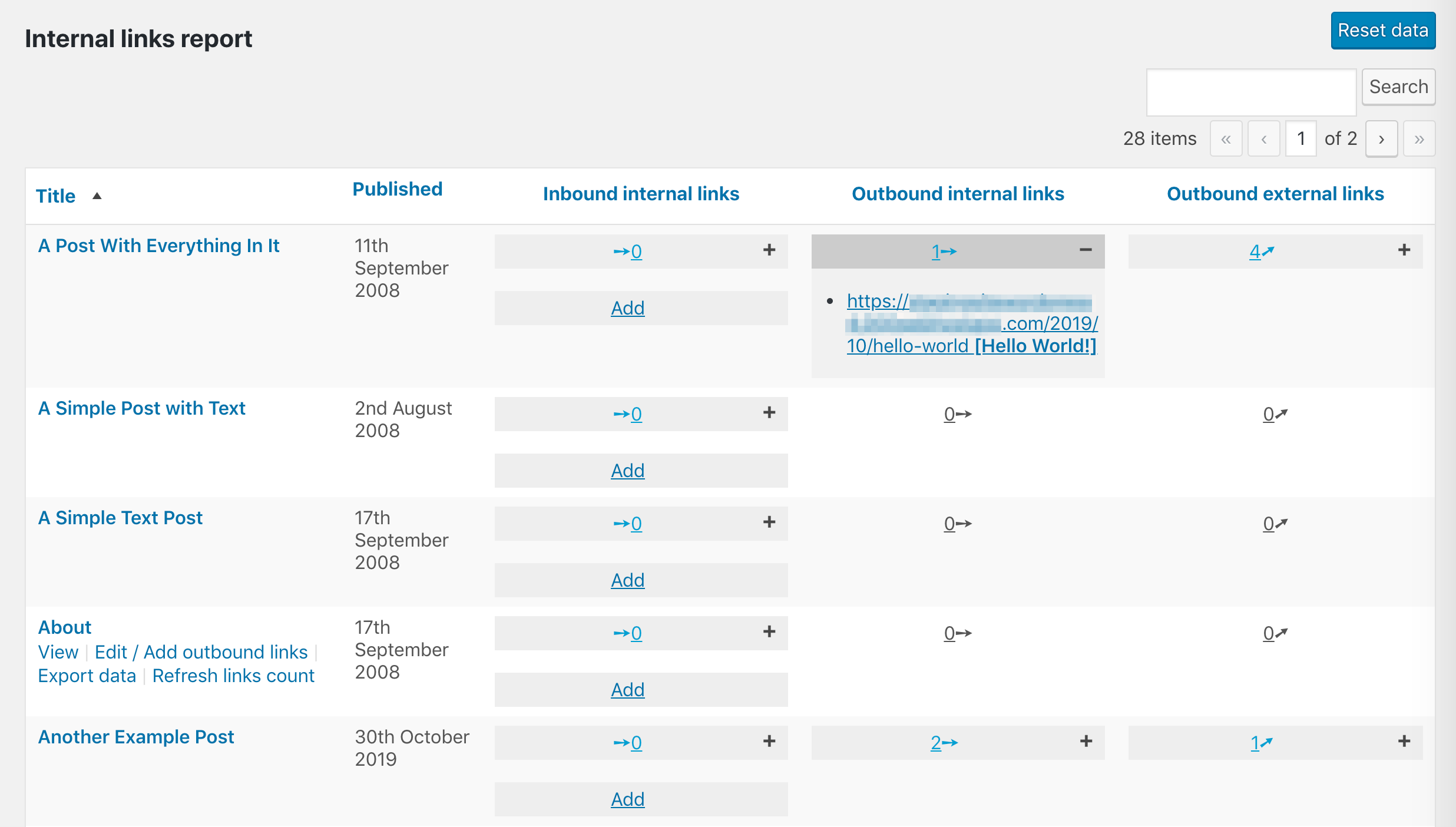 The Link Whisper Internal Links Report.