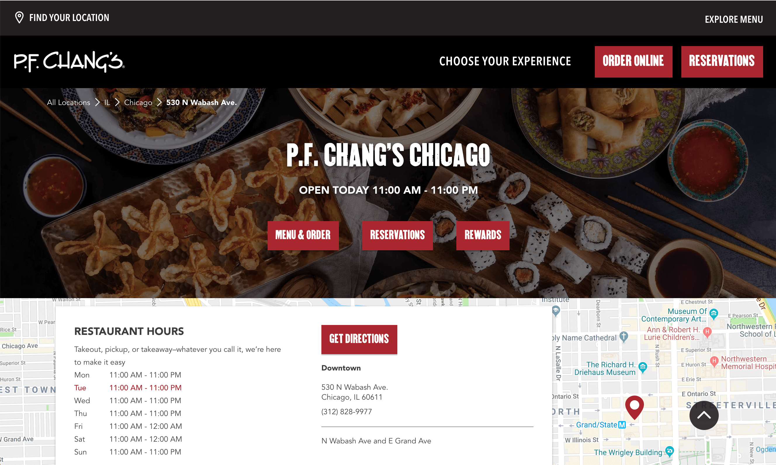 The Location page for P.F. Chang's.