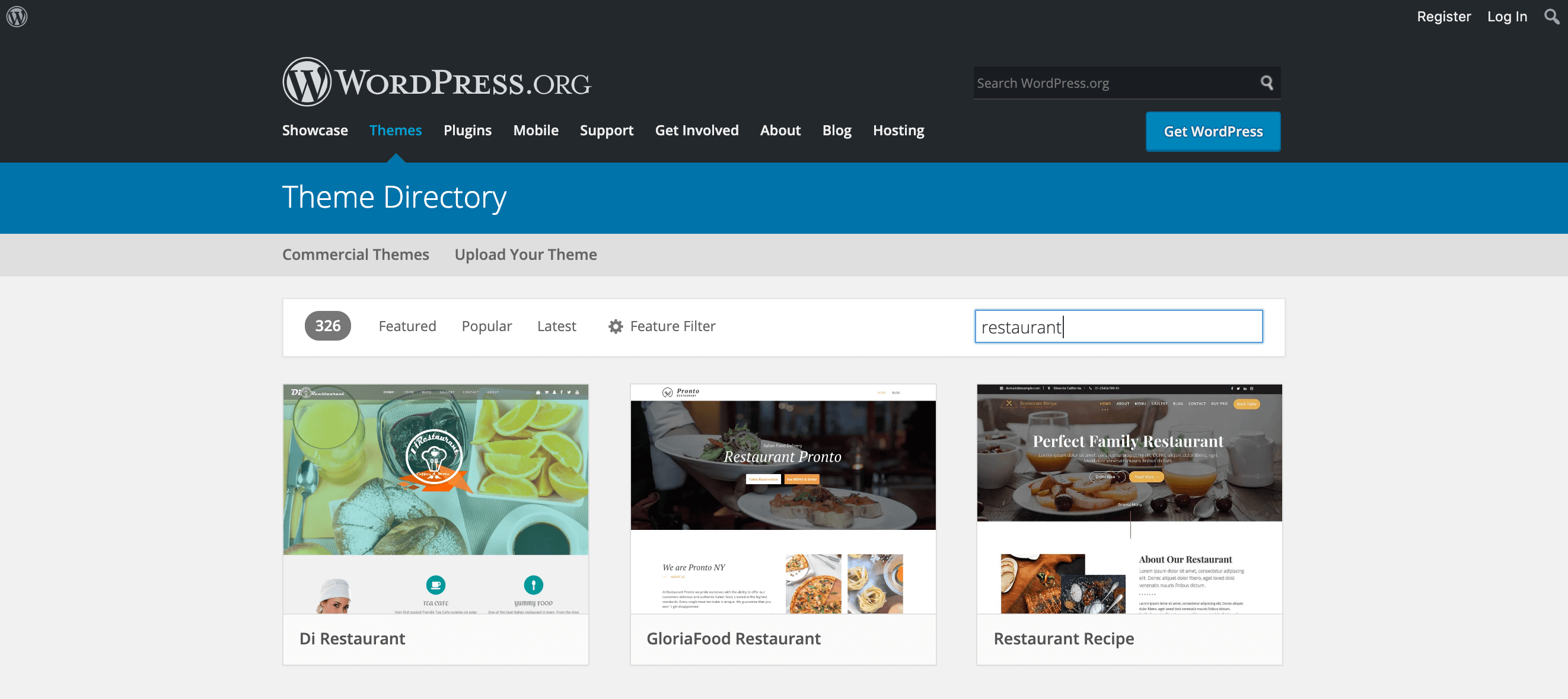 Restaurant themes in the WordPress Theme Directory.