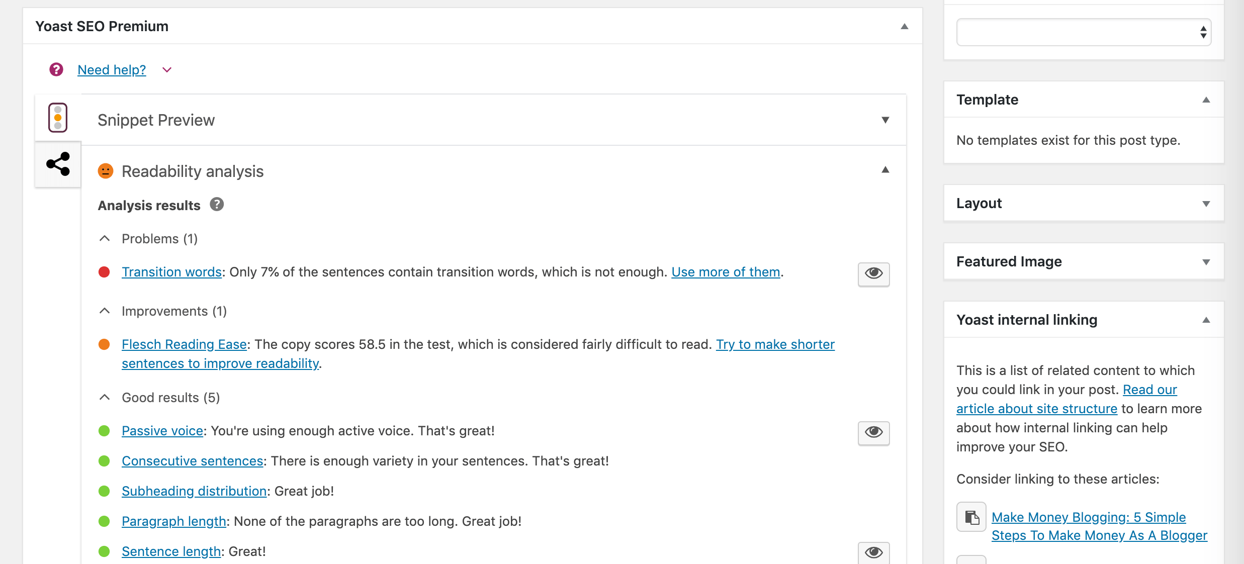 The readability suggestions in Yoast SEO.