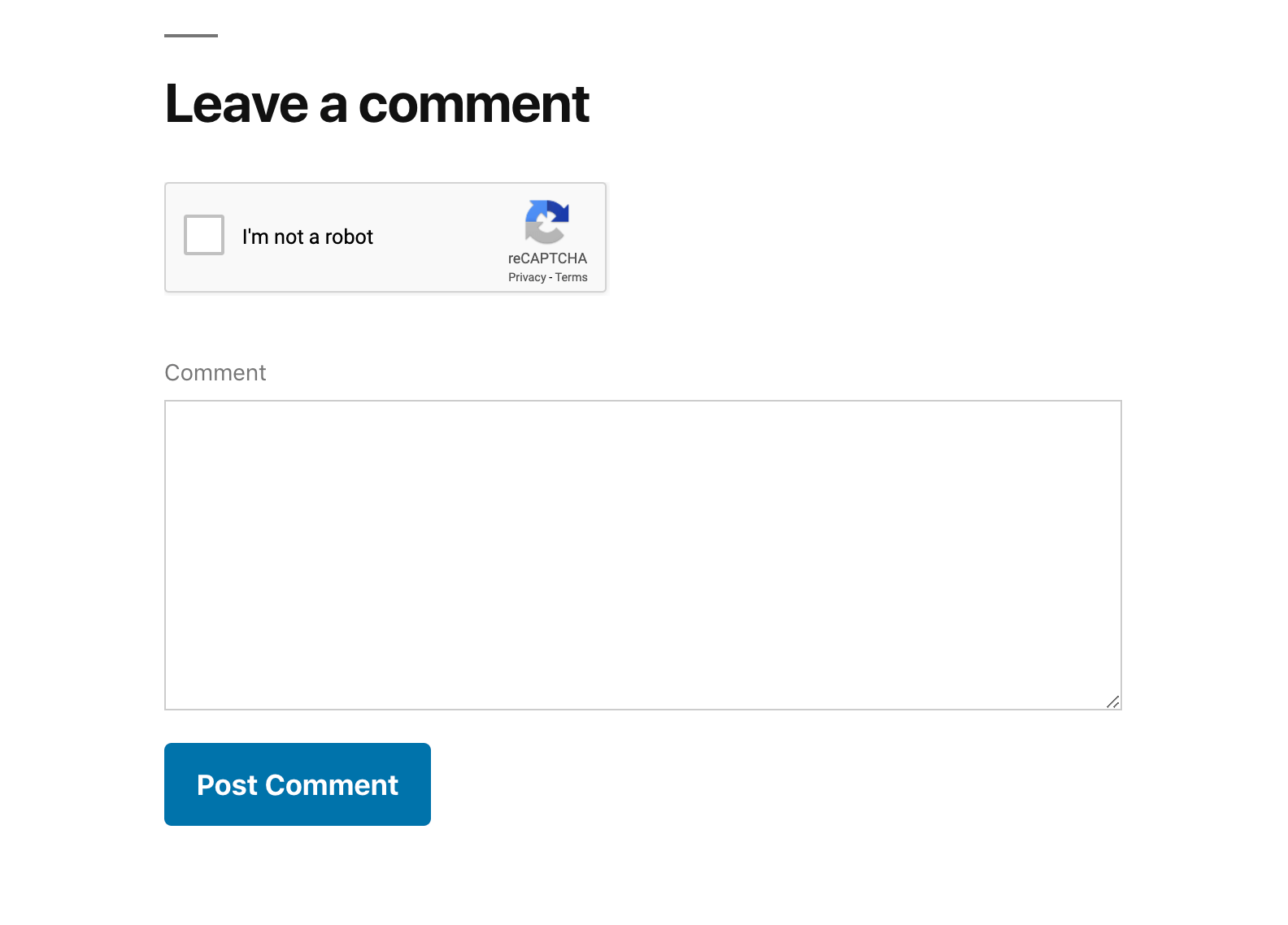 An example of a CAPTCHA on a comments submission form.