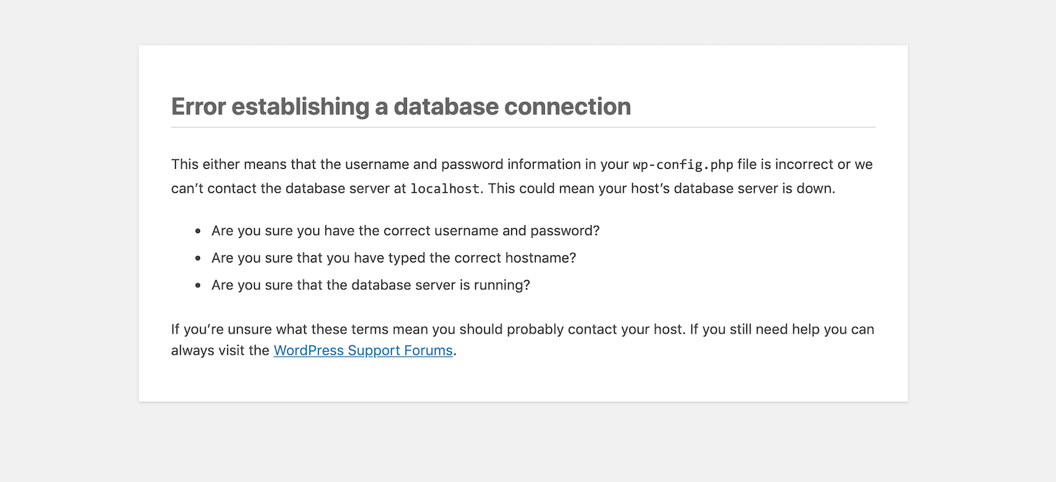 The Error Establishing a Database Connection in WordPress.