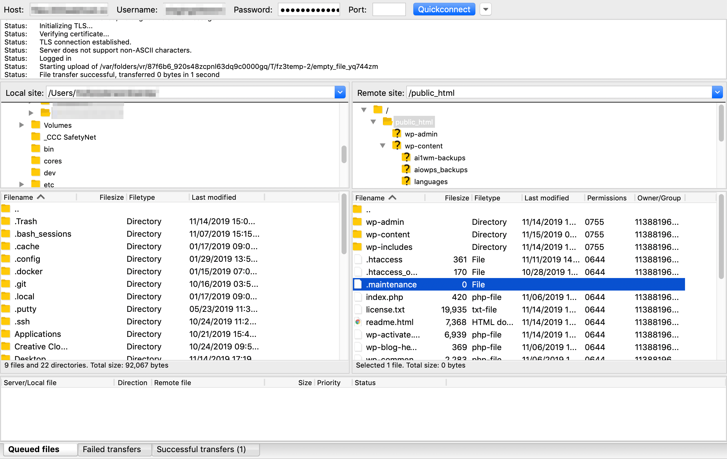 Deleting the .maintenance file via FTP.