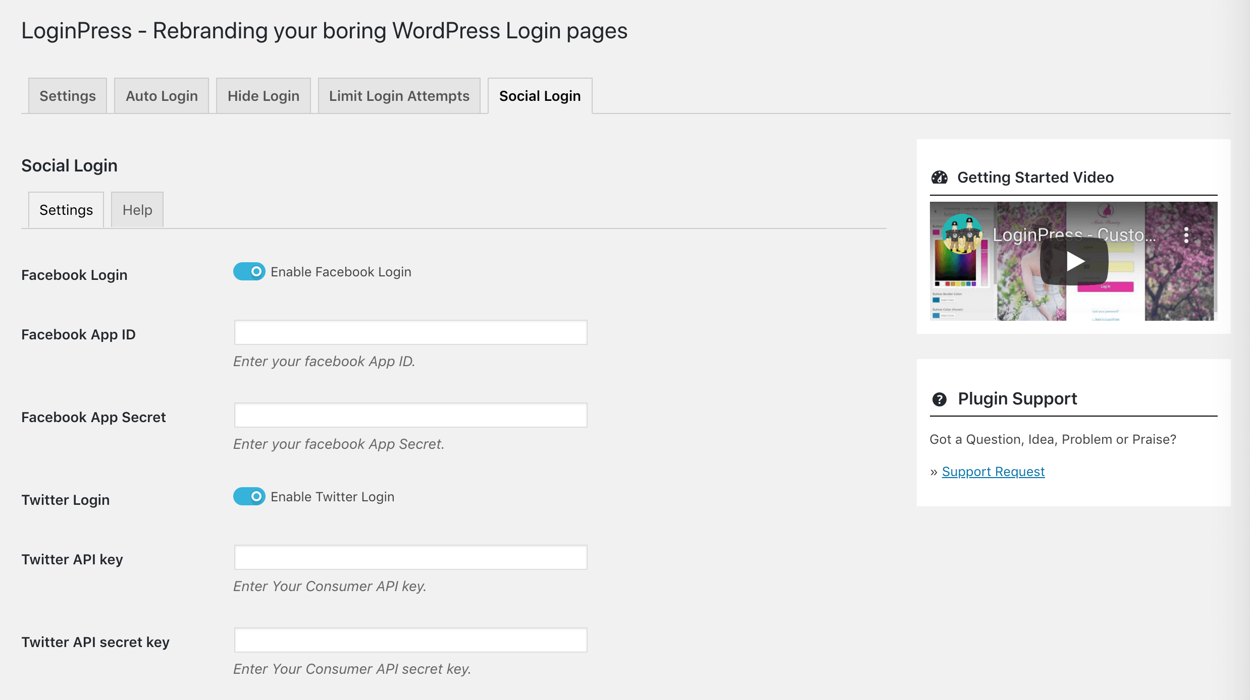 The LoginPress Social Login settings.