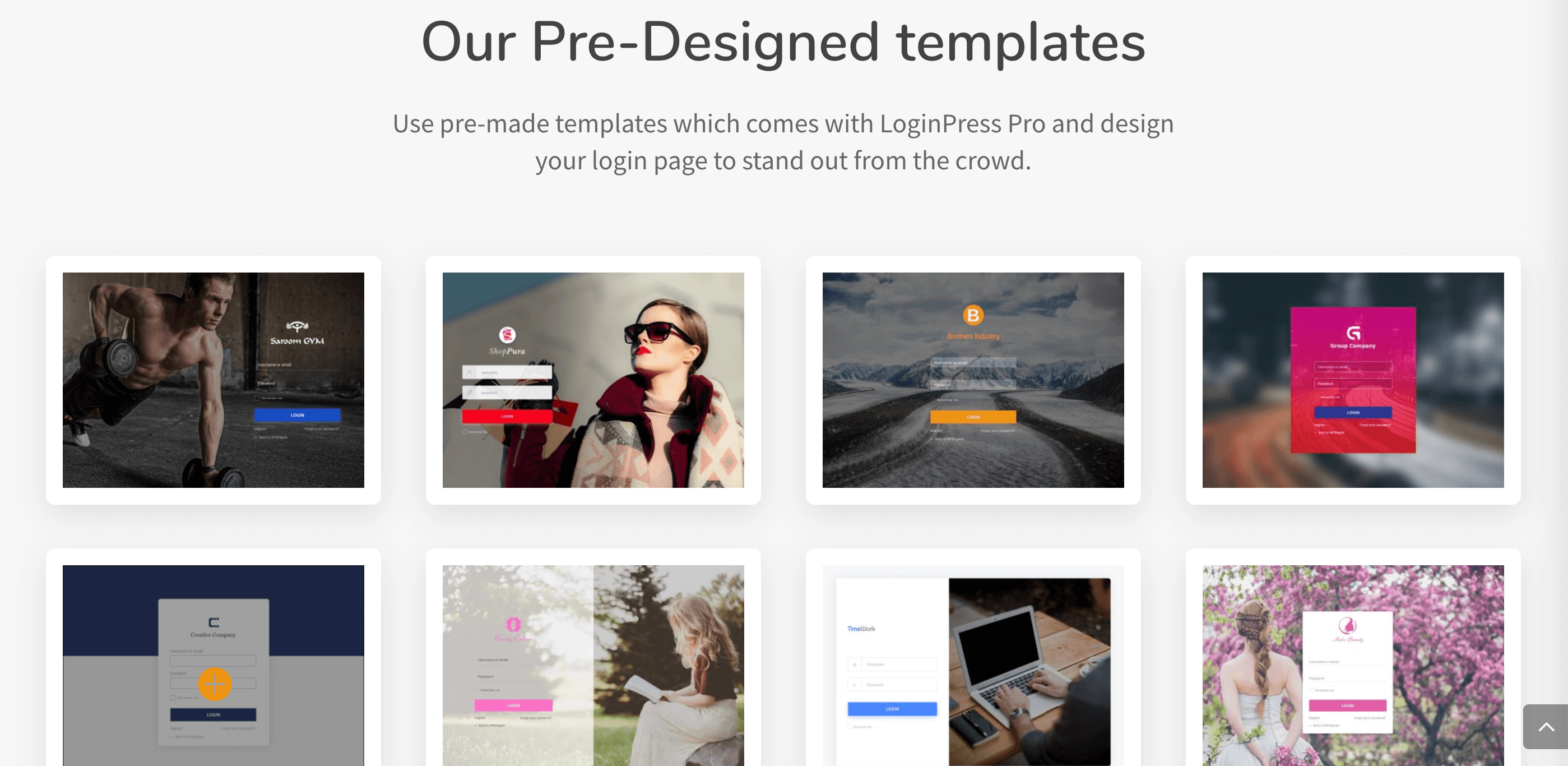The LoginPress pre-built Login Page templates.