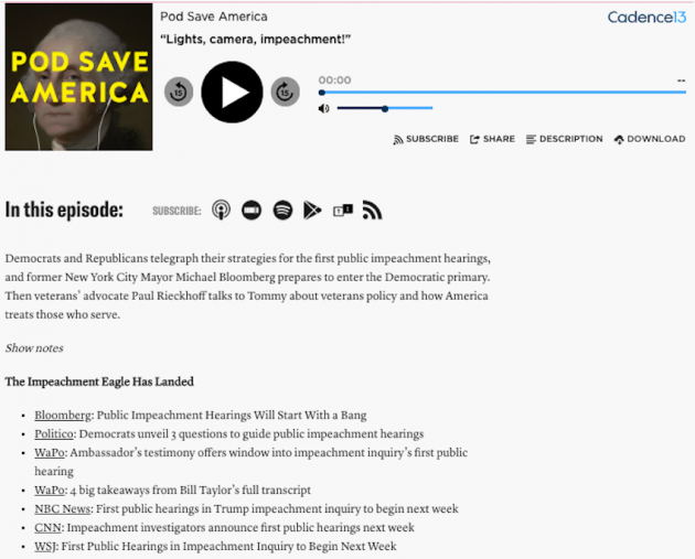 pod save america website individual episode post example