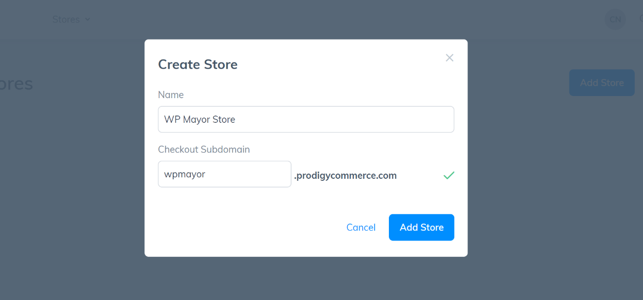 Create a store in Prodigy Comerce
