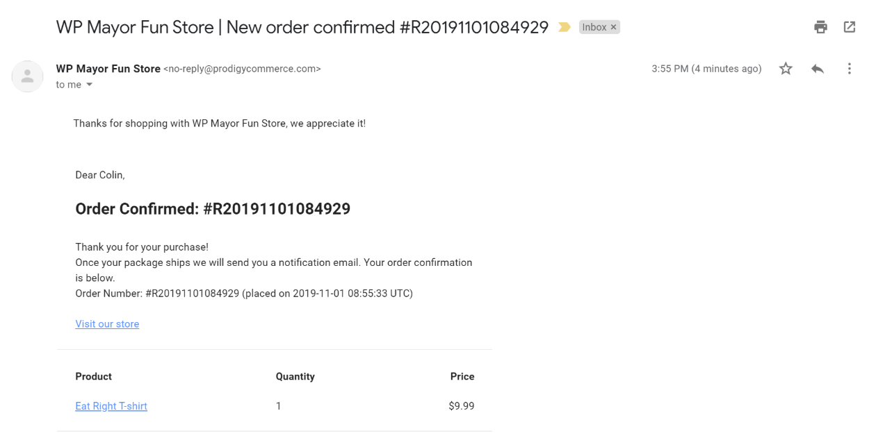 Order email