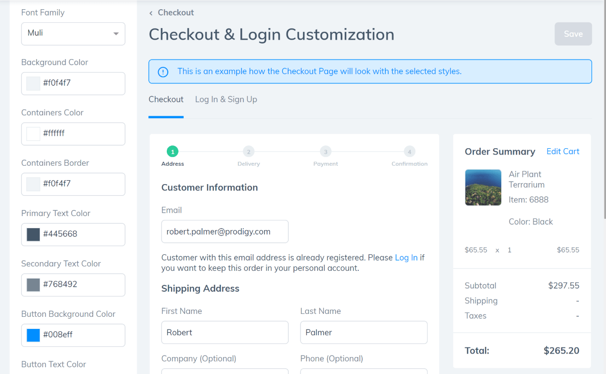 Checkout page customization