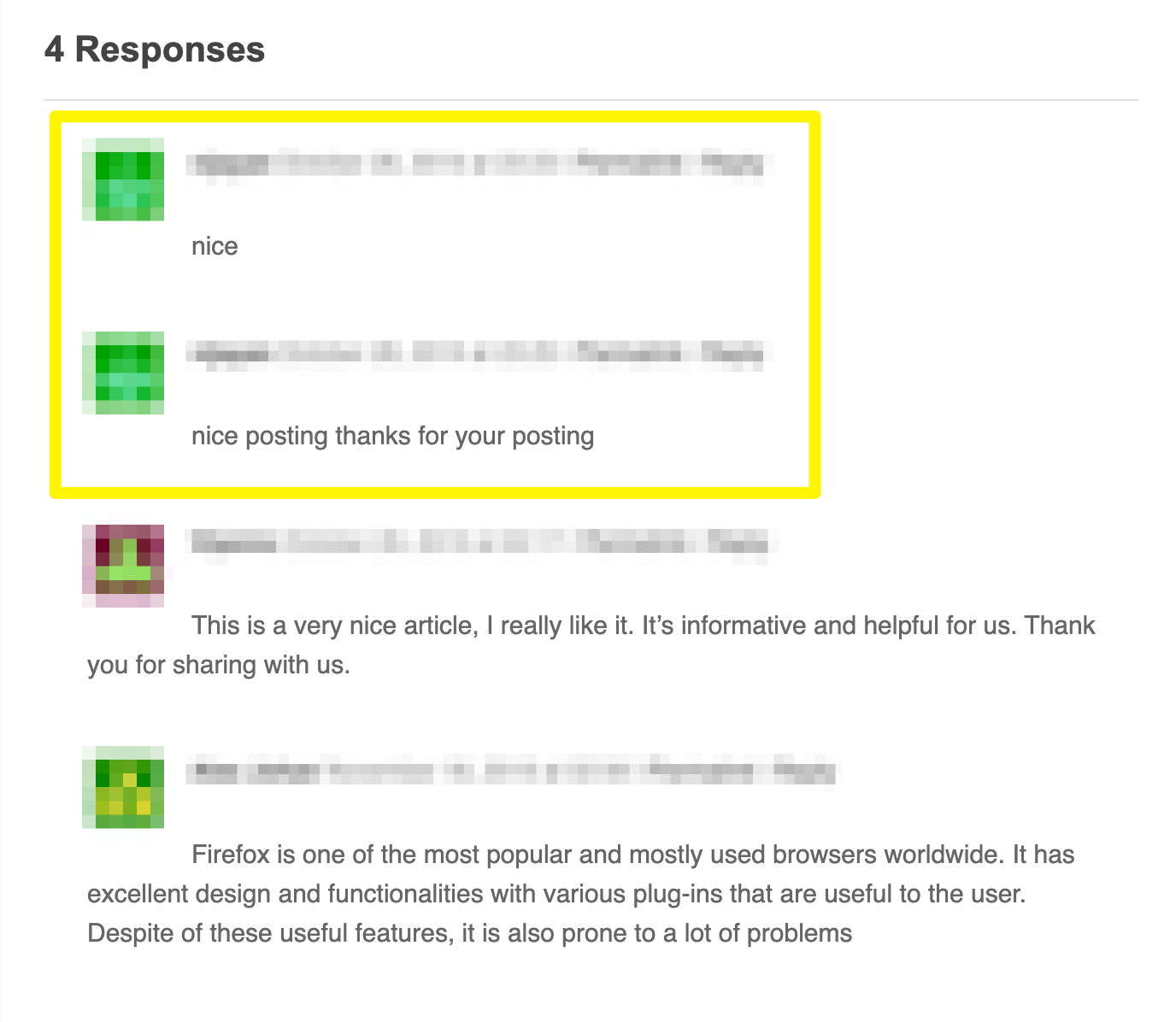 An example of a comment with no substance or value.