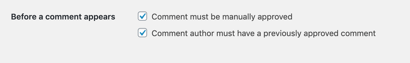 The WordPress comment moderation options.
